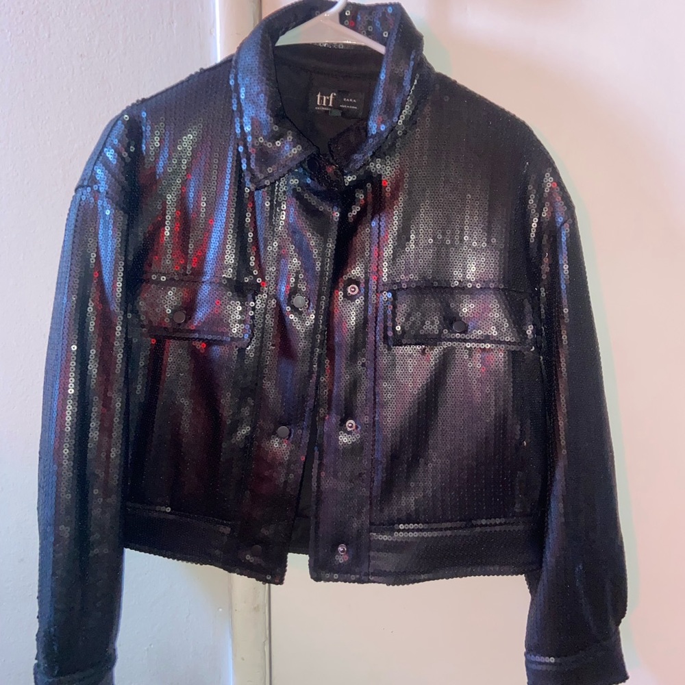 Zara Black Sequin Winter Coat Jacket S/M